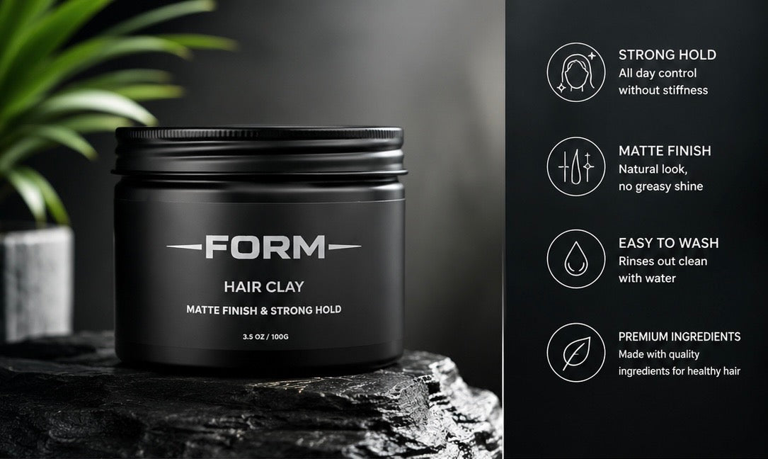 Form Essence Men’s Wave Texture Clay – Flexible Hold & Natural Definition for Straight Hair